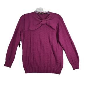 Measure Up Sweater Womens Large Maroon‎ Bow Bohemian Preppy Feminine Cottagecore